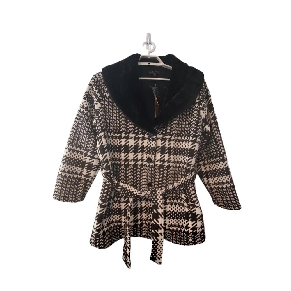 Ellen Reyes nwt coat womens size 2X black white houndstooth fleece belted